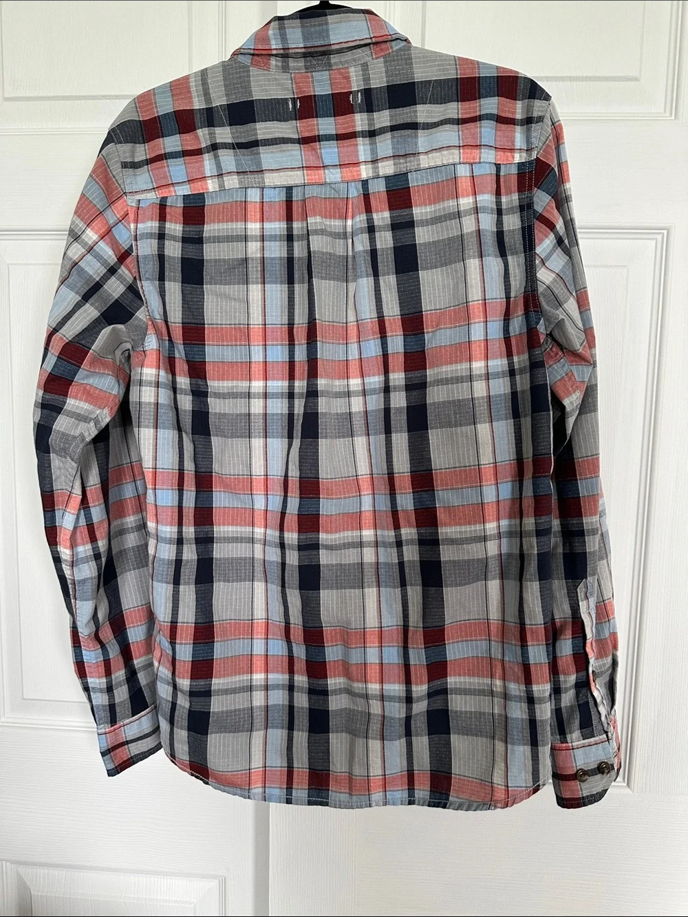 North Face blue orange plaid button down shirt long sleeves lightweight small